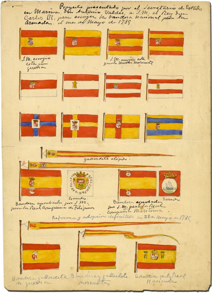 Propuestas de bandera para la Armada Española presentadas a Carlos III en 1785.