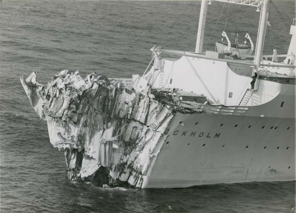 MS Stockholm bow damage after she collided with SS Andrea Doria