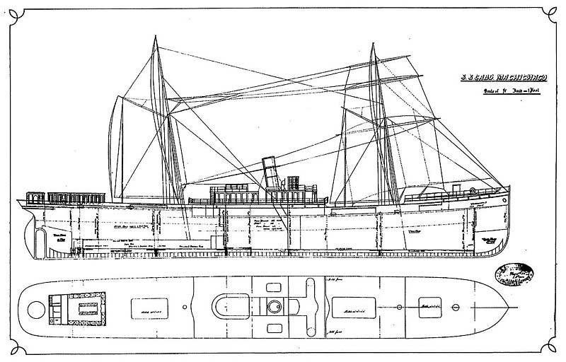Drawing of the steamship Cabo Machichaco , which exploded at Santander in 1893.