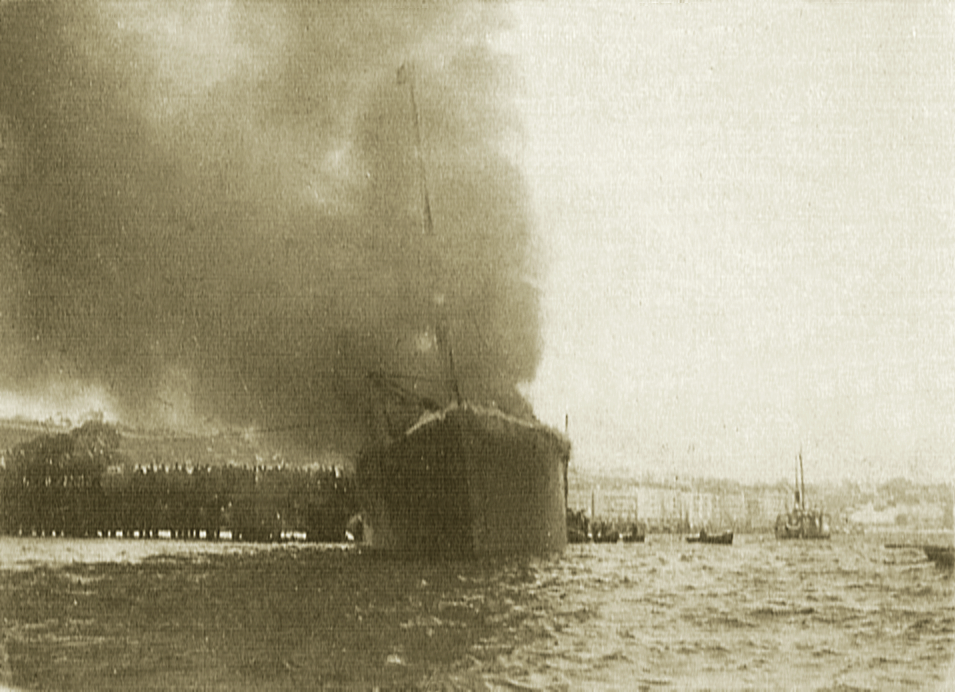 The "Cabo Machichaco" after the first explosion.