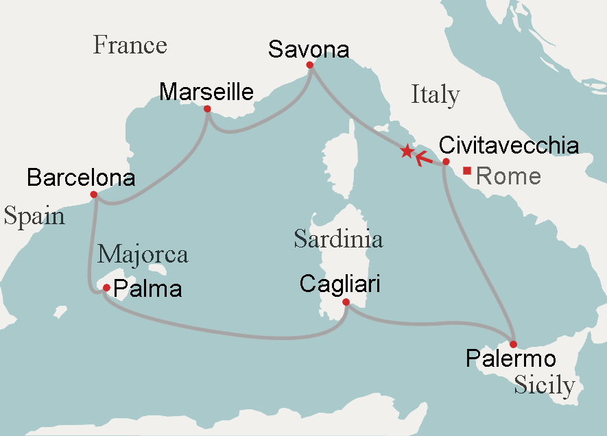 Route of Costa Concordia