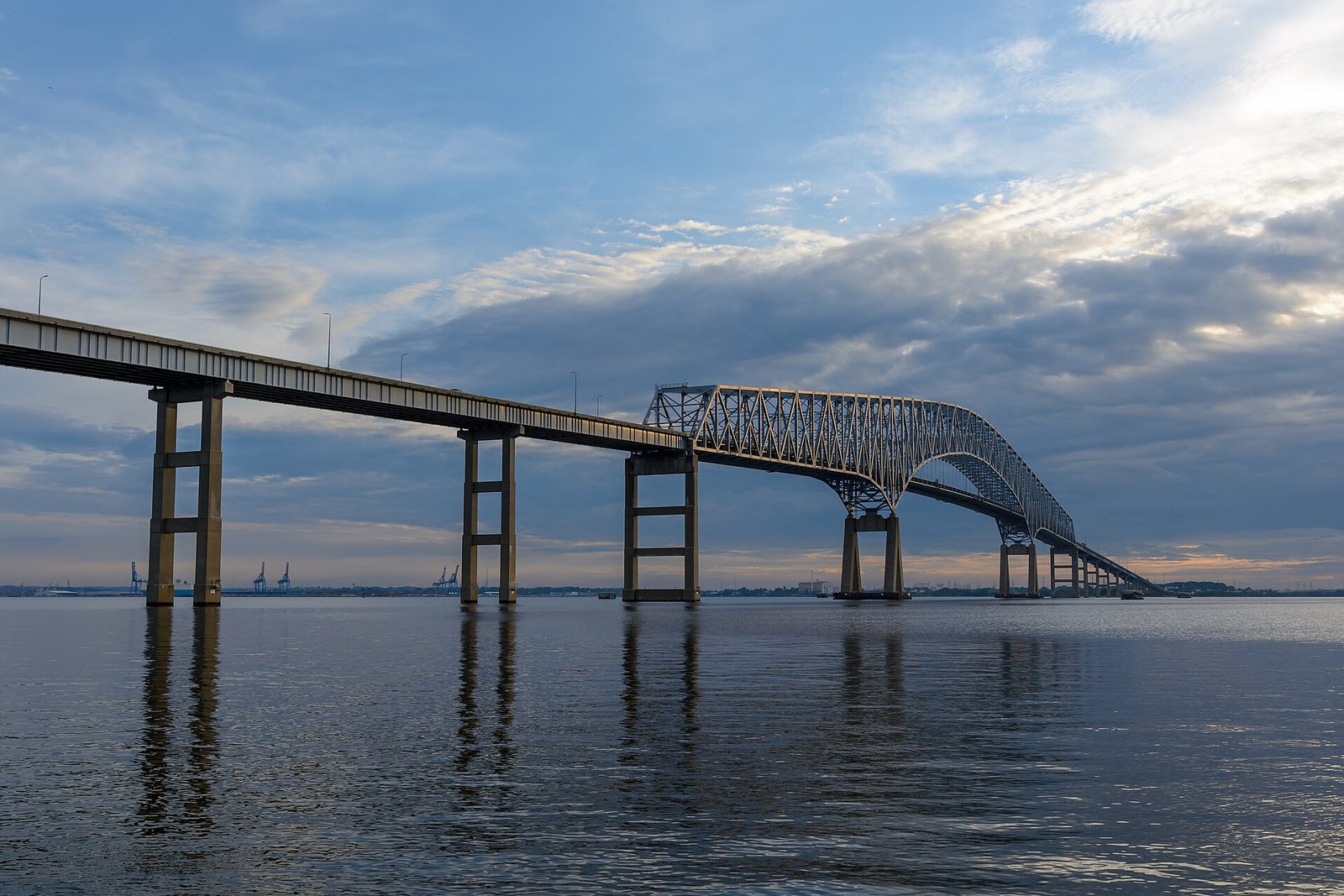 An image of the Francis Scott Key Bridge in Baltimore. Taken in Fort Armistead Park.