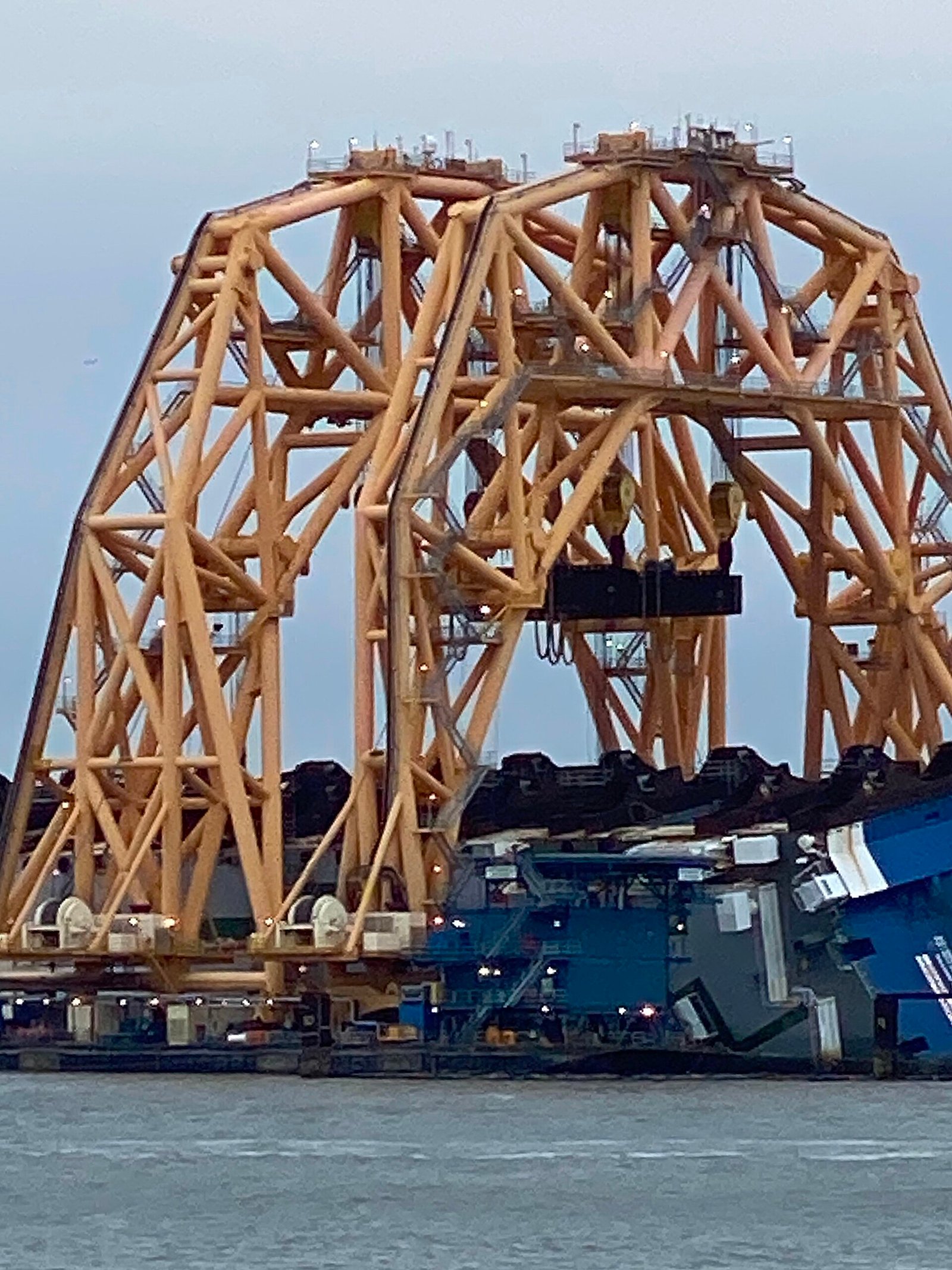 Preparing to cut the stern off the Golden Ray capsized ship in St Simons Sound GA