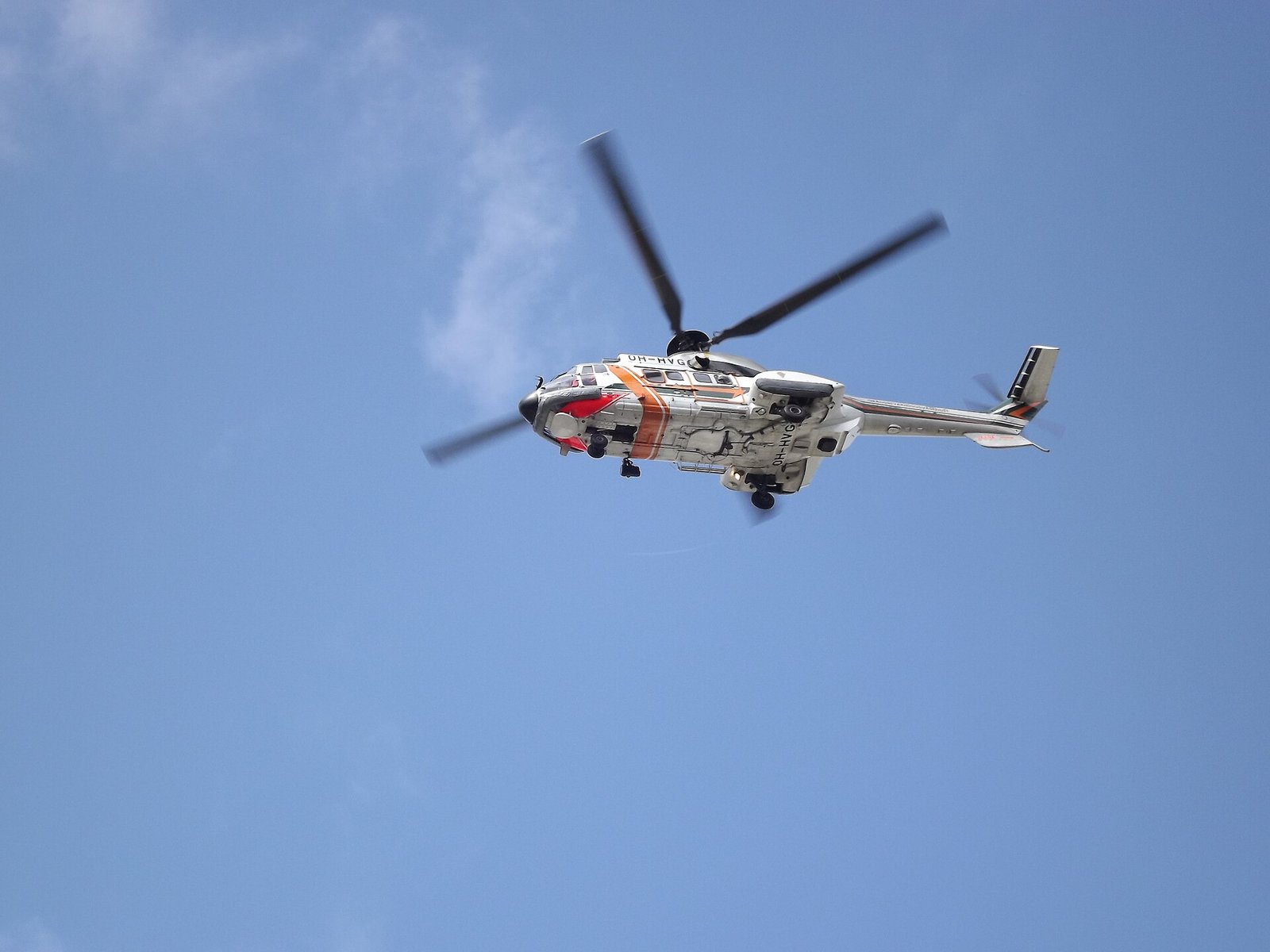 The Super Puma OH-HVG of the Finnish Boarder Guard flying.