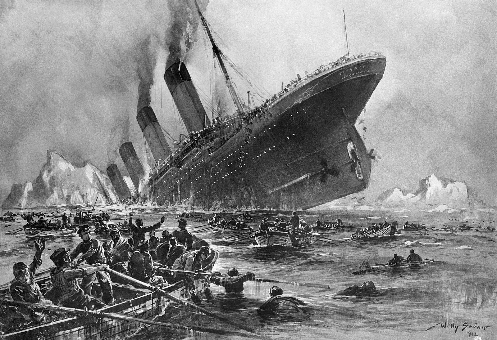 Titanic Sinking , engraving by Willy Stöwer .
