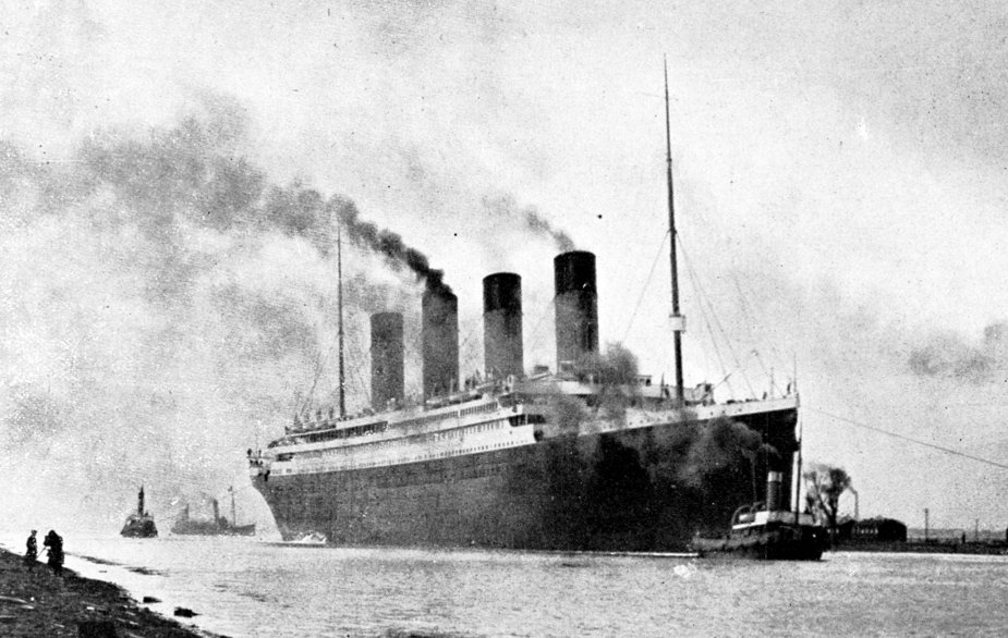The RMS Titanic beginning a day of sea trials, April 2, 1912.