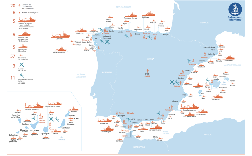 Mapa de medios Salvamento Marítimo en España